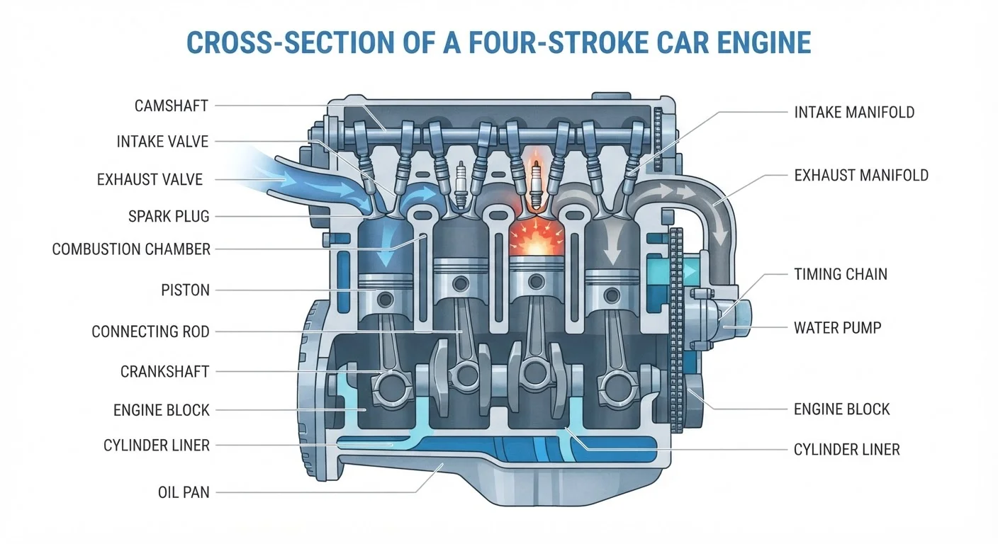 How a Car Engine Turns Fuel into Motion