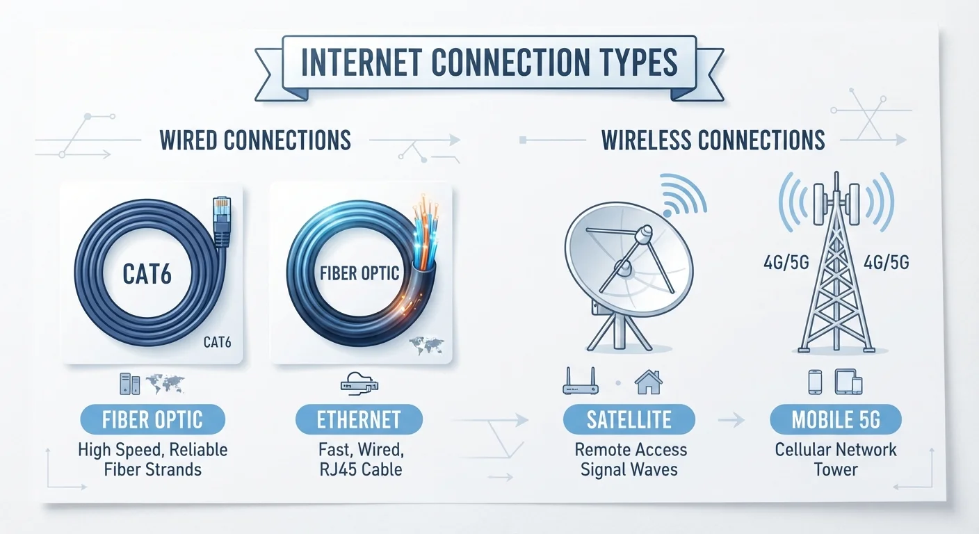Internet Connection Types Explained: Cable, Fiber, DSL, and Satellite